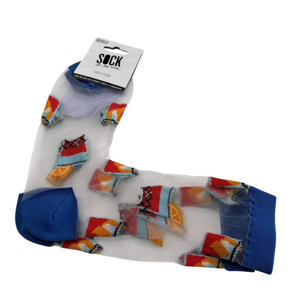 SOCK IT TO ME Sheer Crew Socks Blue Negroni Cocktail Novelty Women's 5-11 NEW